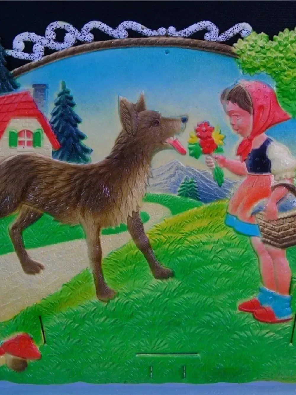 Little Red Riding Hood Vintage 1950s Wall Art Germany Embossed Die Cut